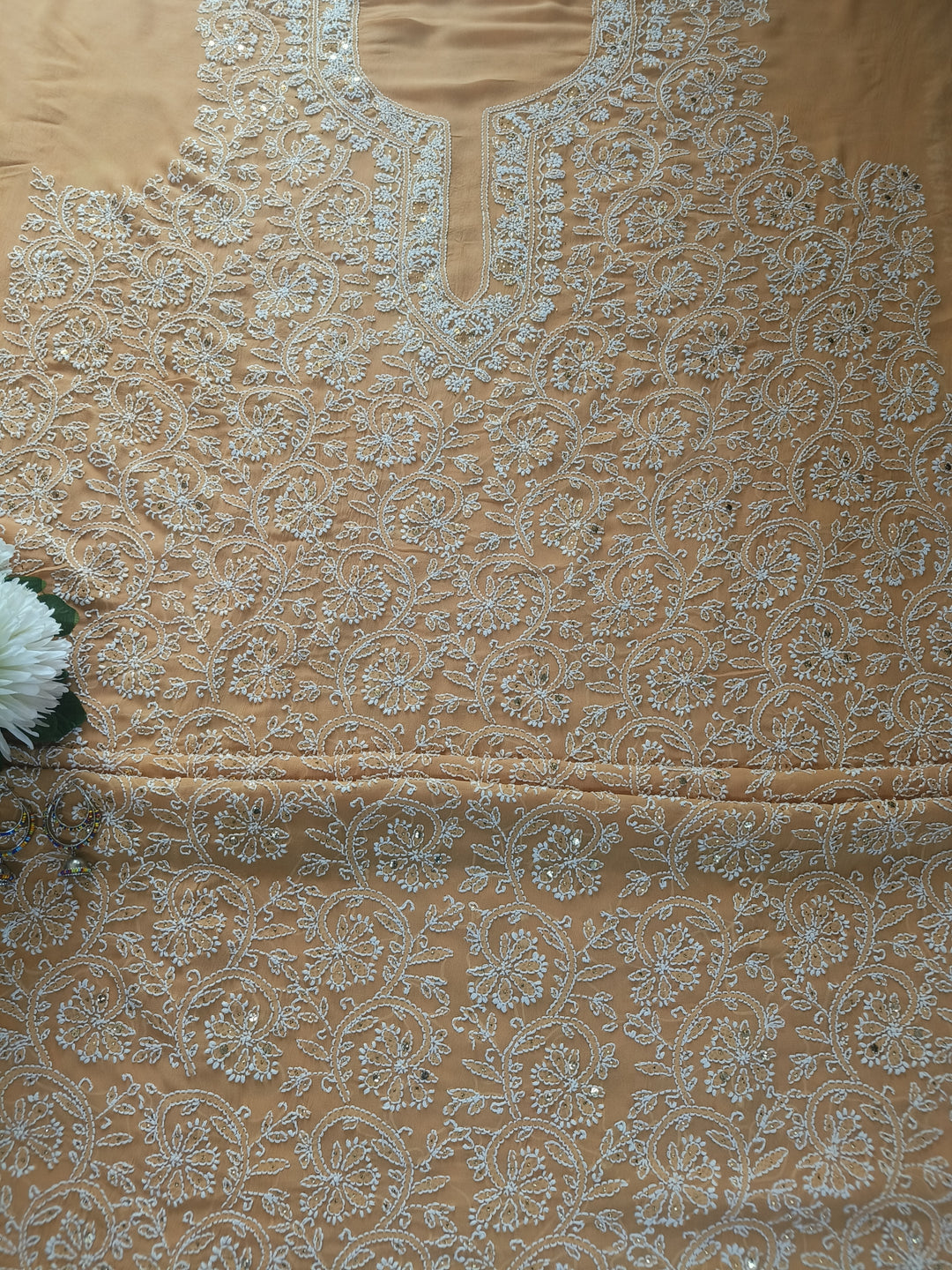 Mustard Georgette Chikankari kurta Dupatta Fabric