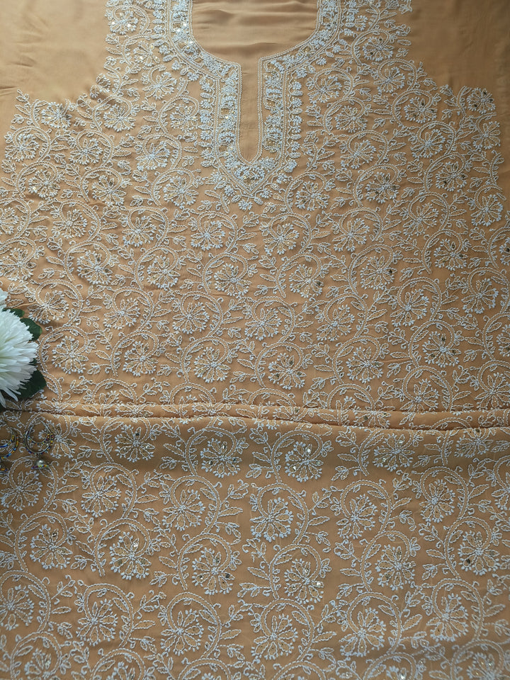 Mustard Georgette Chikankari kurta Dupatta Fabric