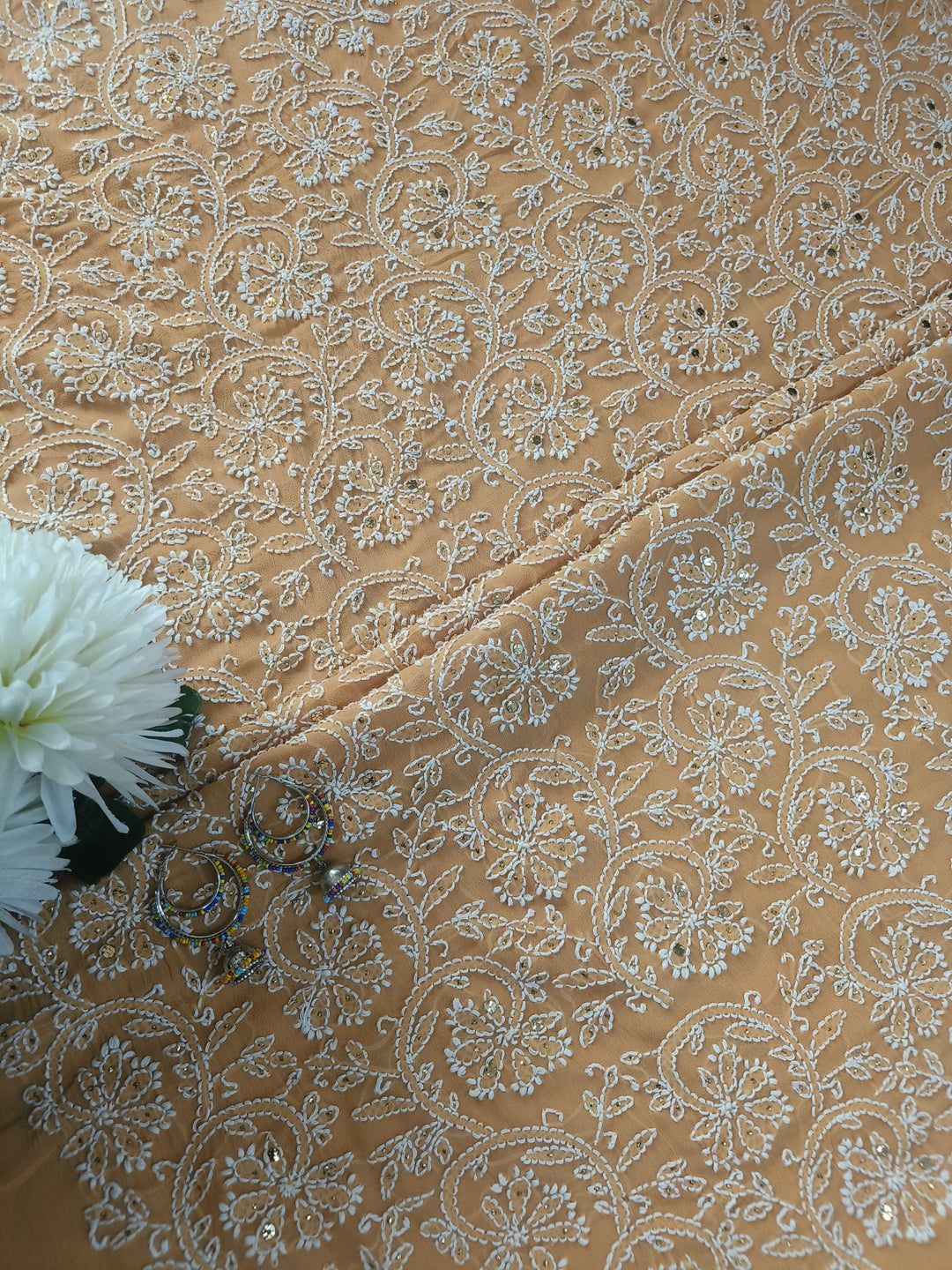 Mustard Georgette Chikankari kurta Dupatta Fabric