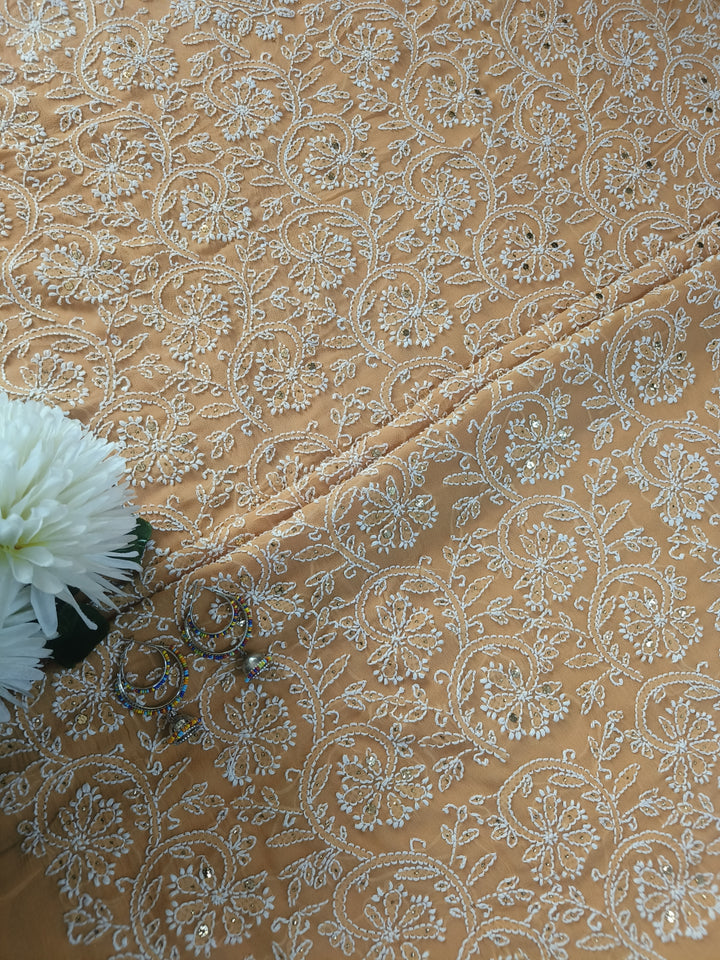 Mustard Georgette Chikankari kurta Dupatta Fabric