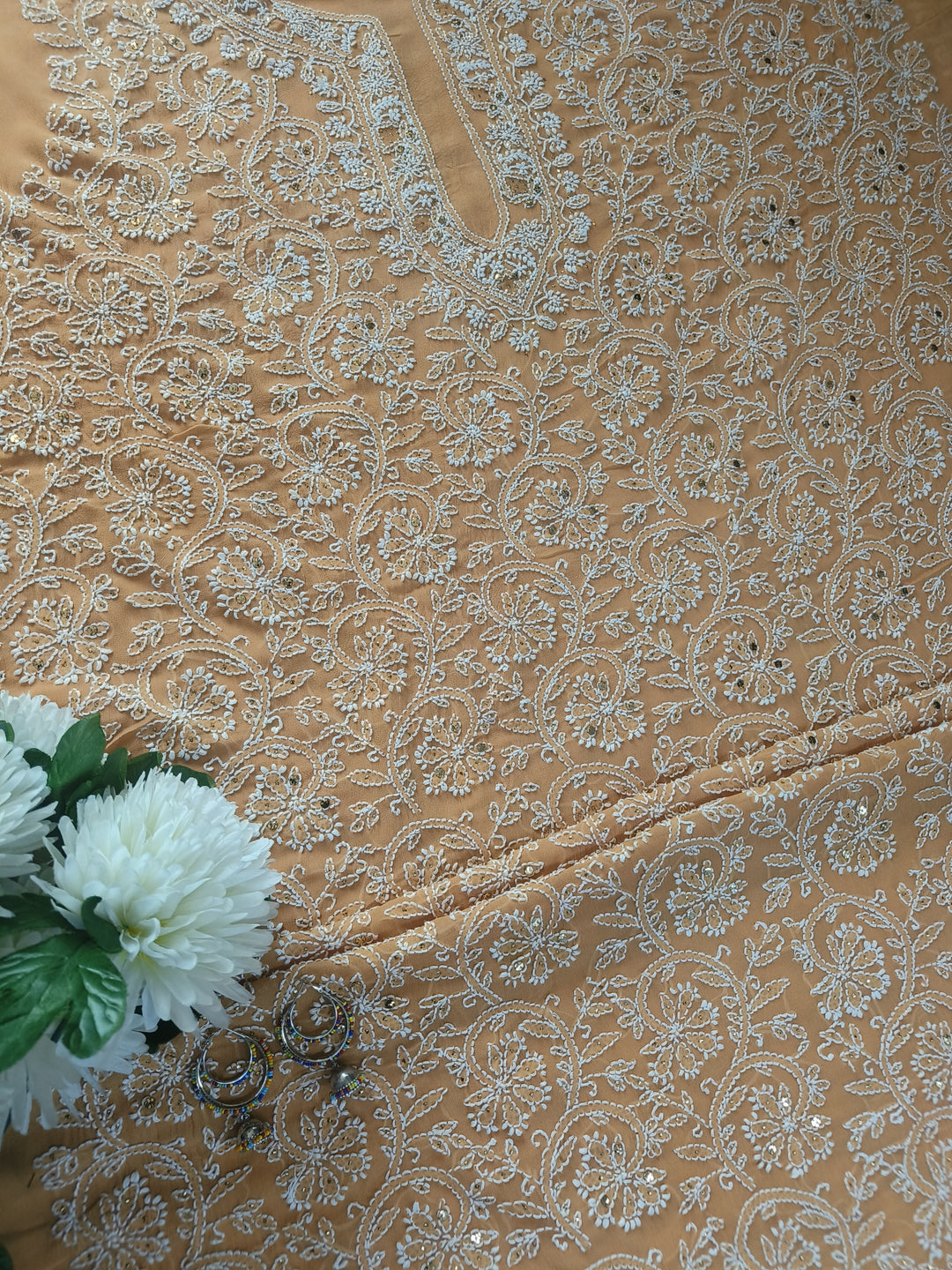 Mustard Georgette Chikankari kurta Dupatta Fabric