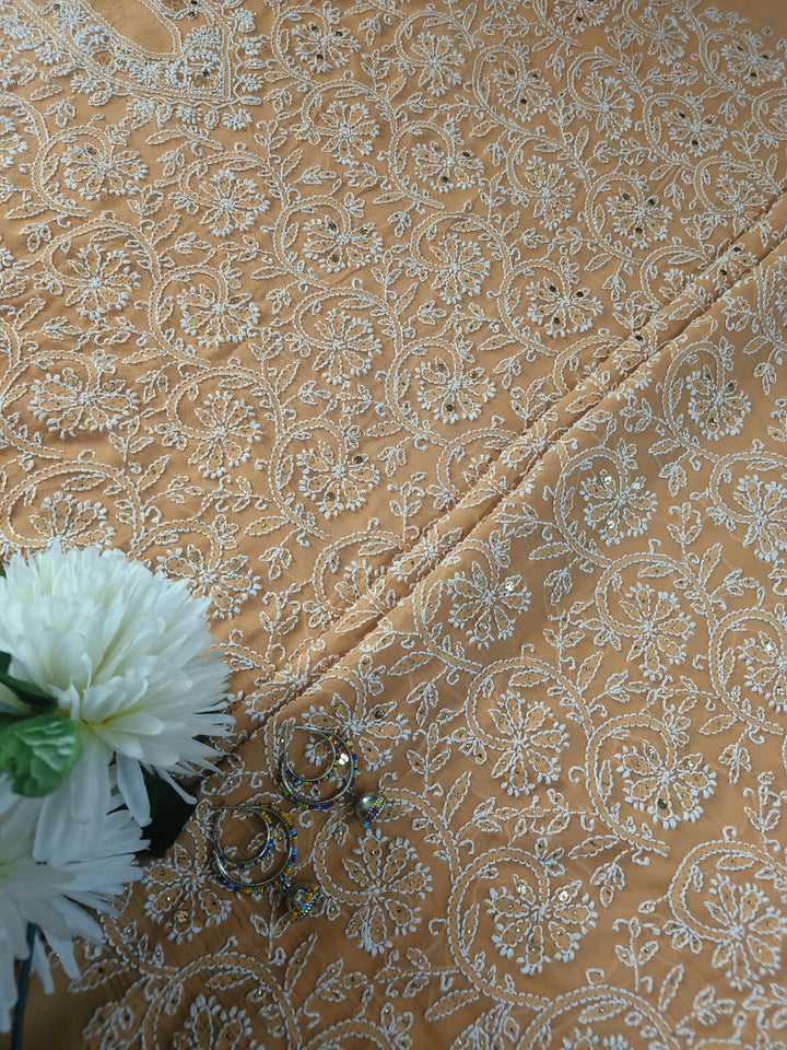 Mustard Georgette Chikankari kurta Dupatta Fabric