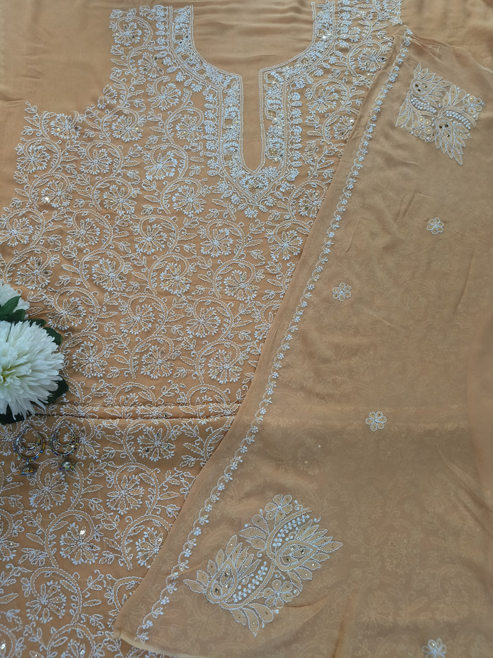 Mustard Georgette Chikankari kurta Dupatta Fabric