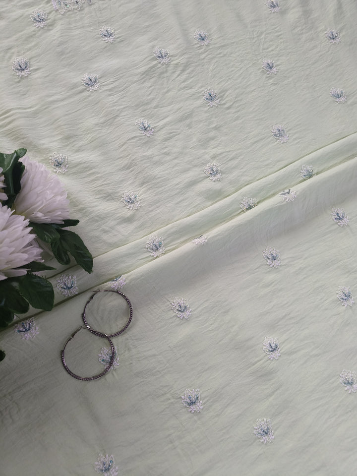 Light Pista Green Chanderi Chikankari Suit Fabric