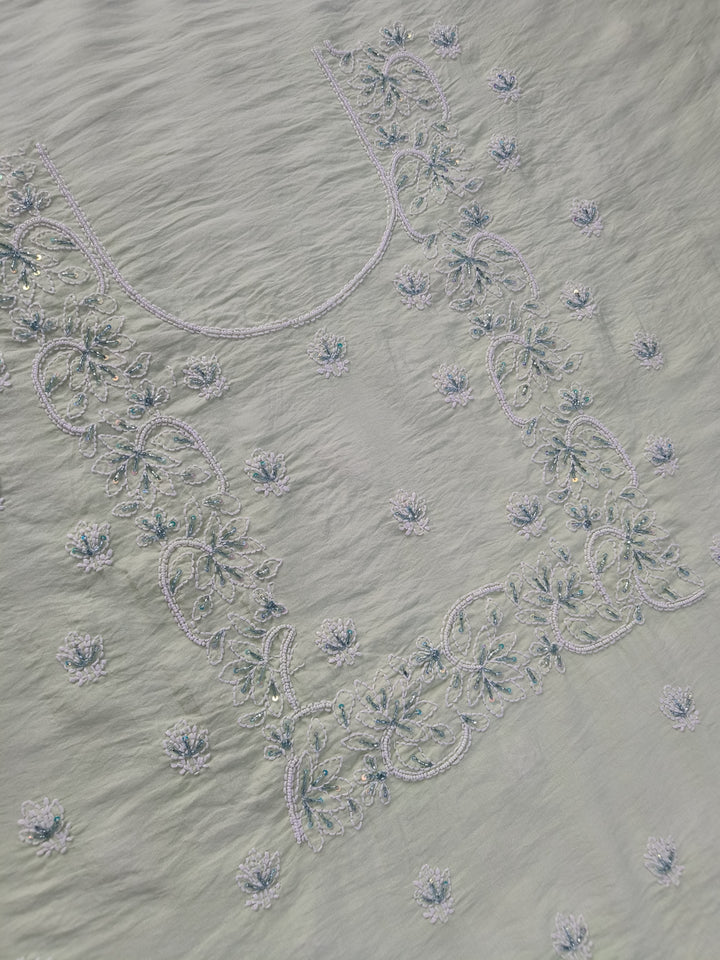 Light Pista Green Chanderi Chikankari Suit Fabric