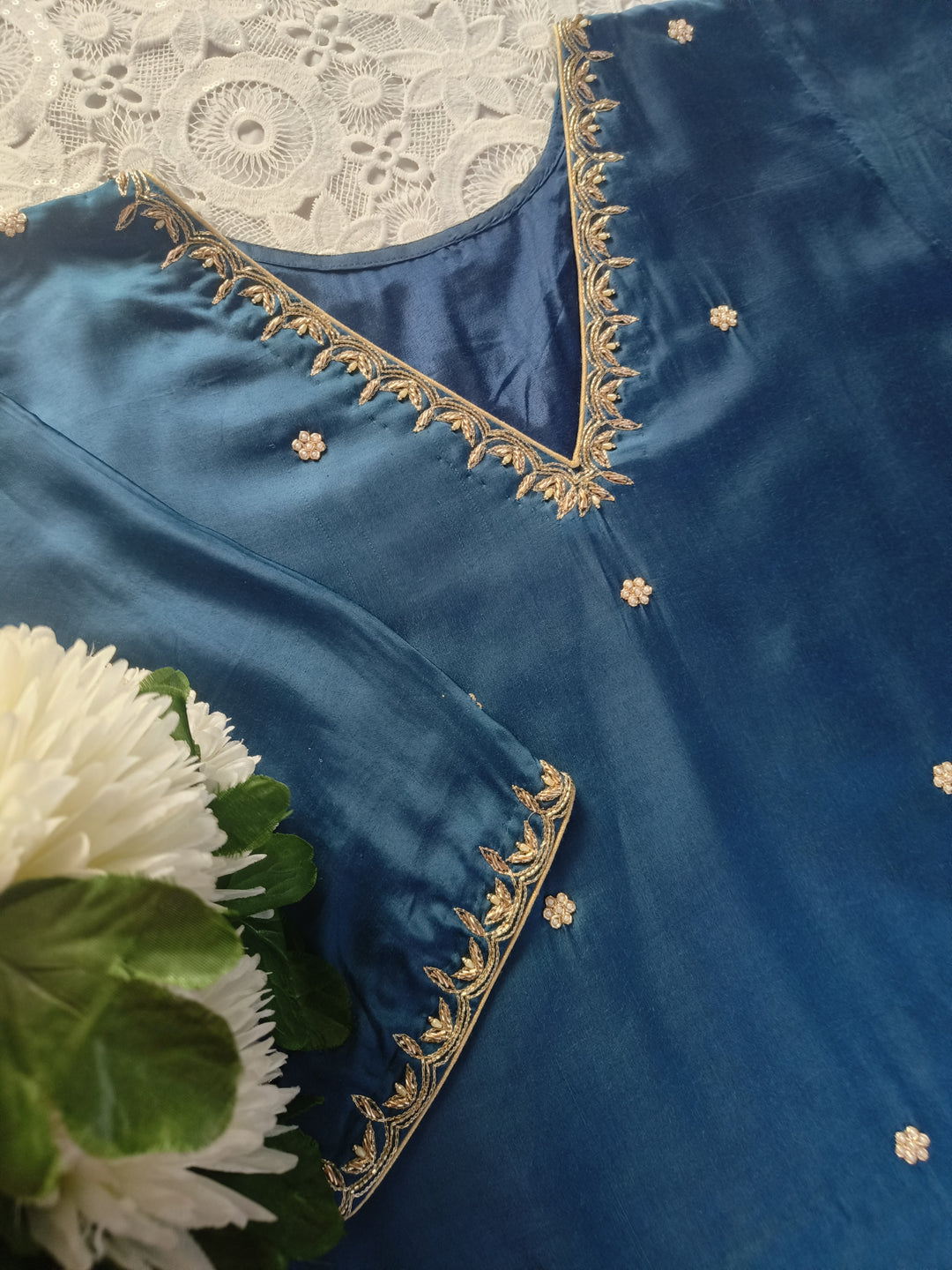 Blue Hand Embroidered Suit Set-Custom Made