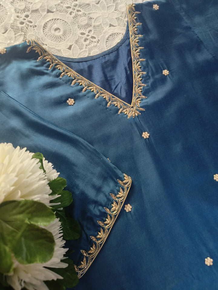 Blue Hand Embroidered Suit Set-Custom Made