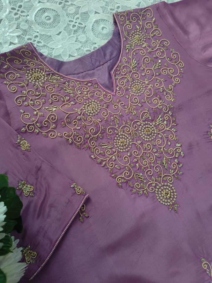 Mouve Hand Embroidered Suit Set-Custom Made