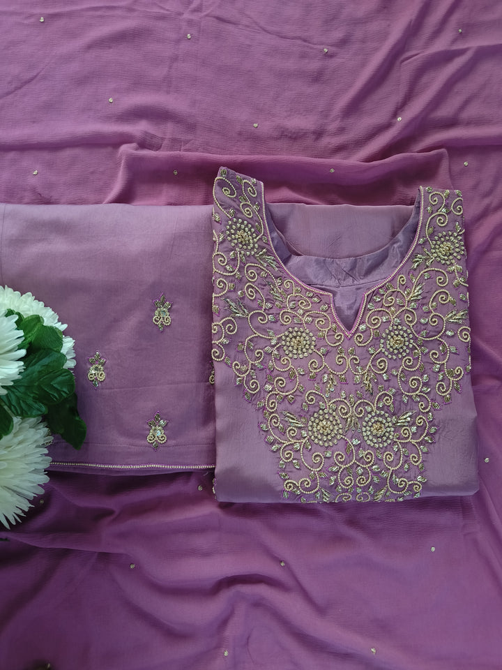 Mouve Hand Embroidered Suit Set-Custom Made