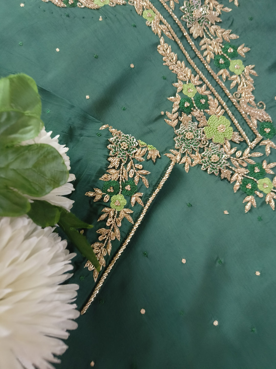 Dark Green Hand Embroidered Suit Set-Custom Made