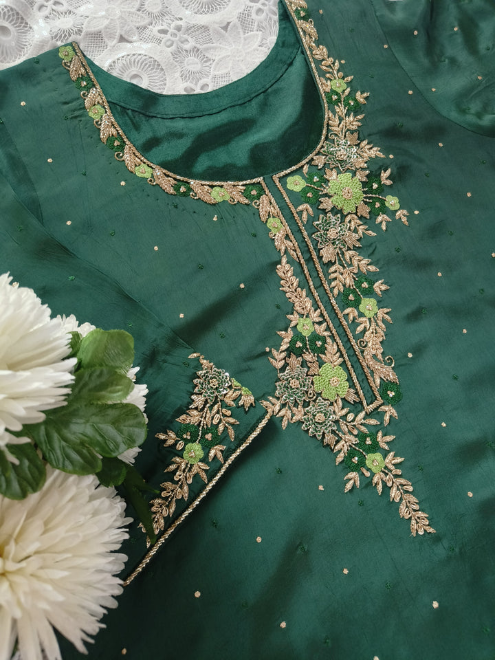 Dark Green Hand Embroidered Suit Set-Custom Made