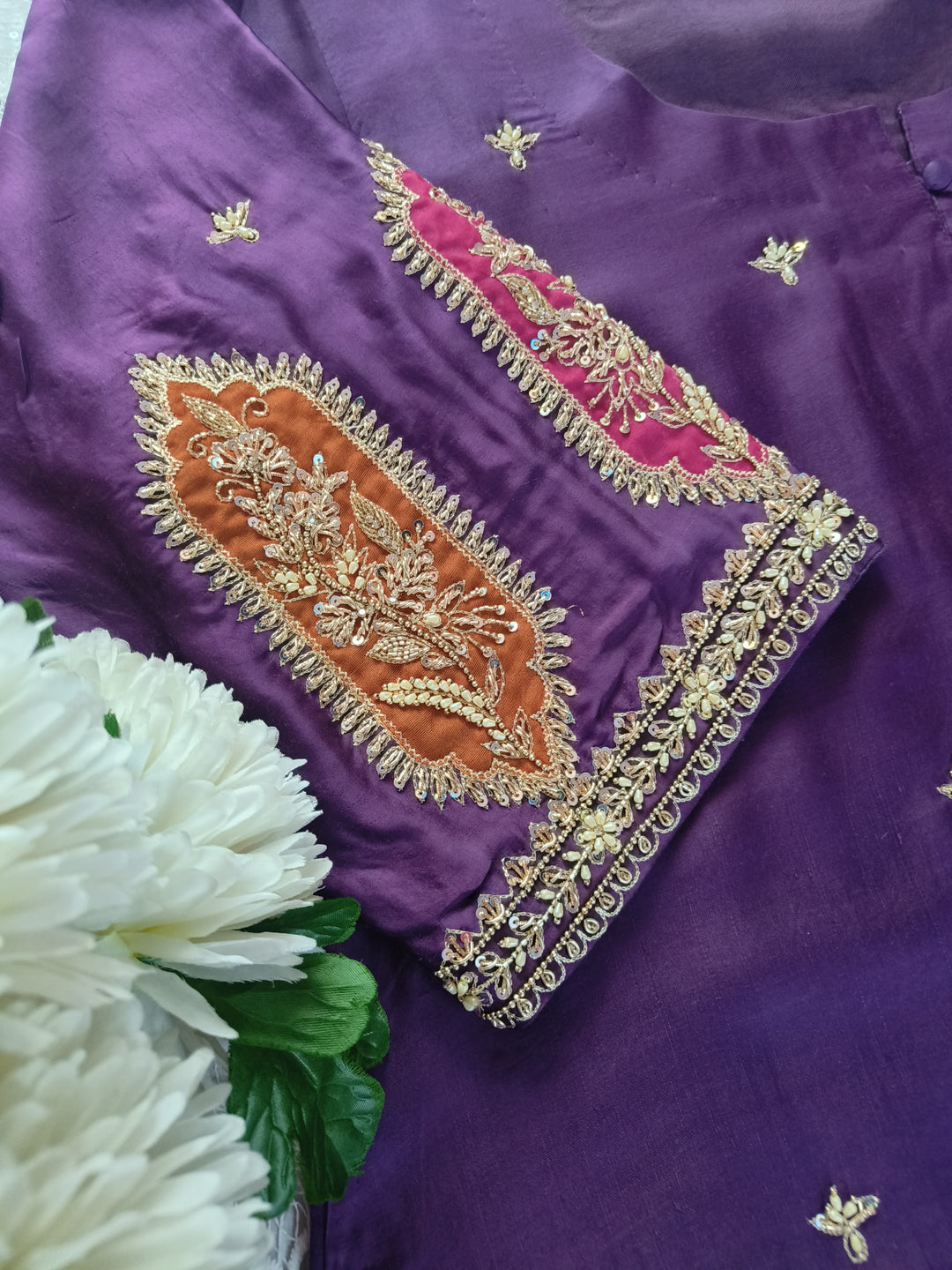 Wine A-Line Hand Embroidered Suit Set-Custom Made