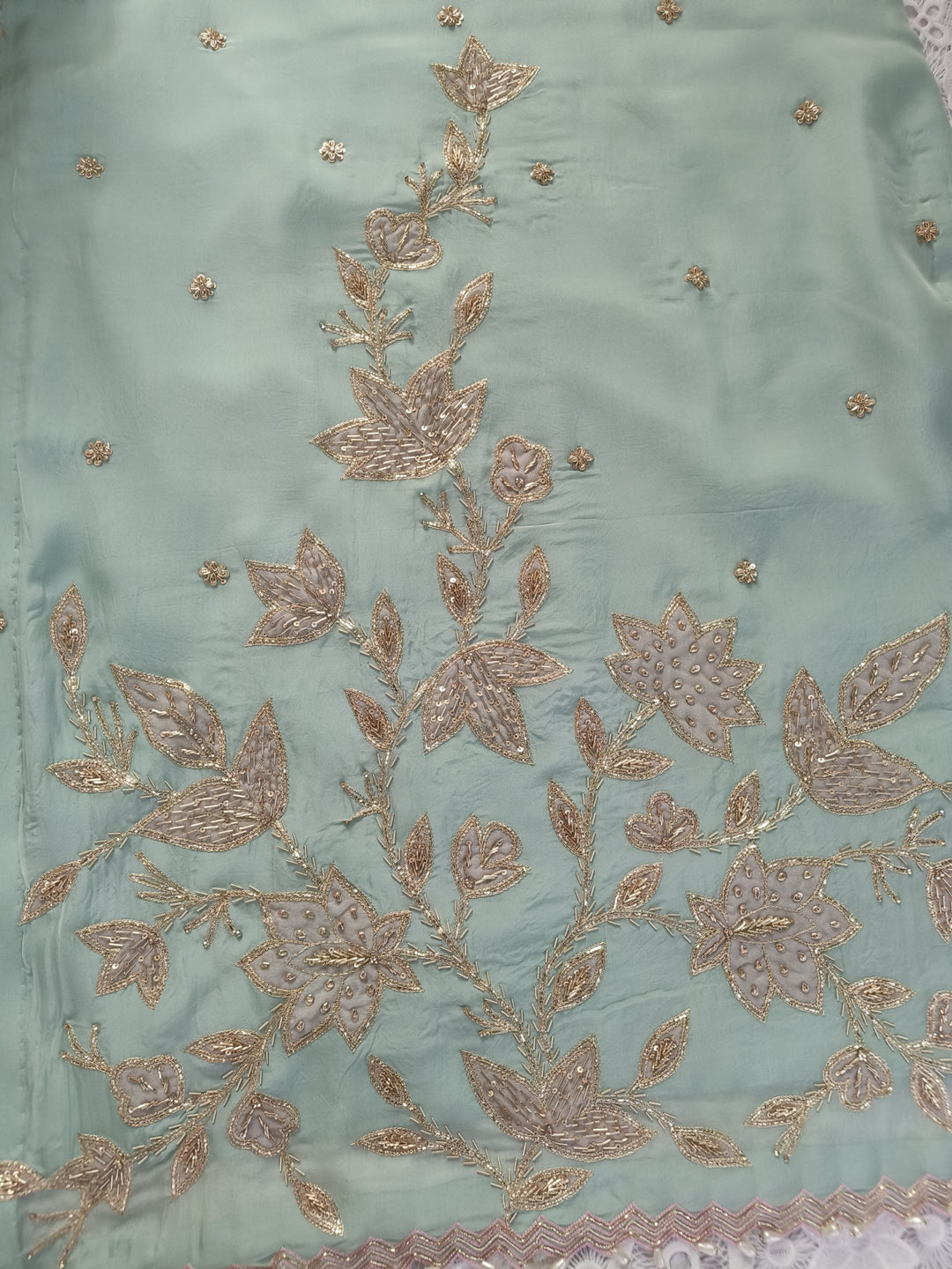 Sea Green Hand Embroidered Suit Set-Custom Made