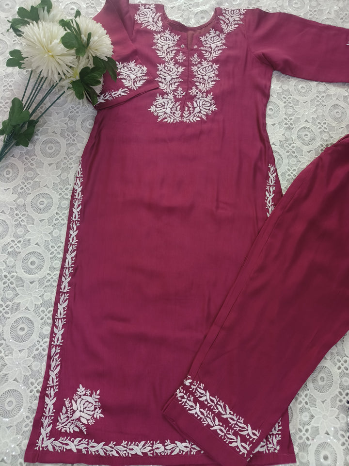 Mouve Chanderi Chikankari Set
