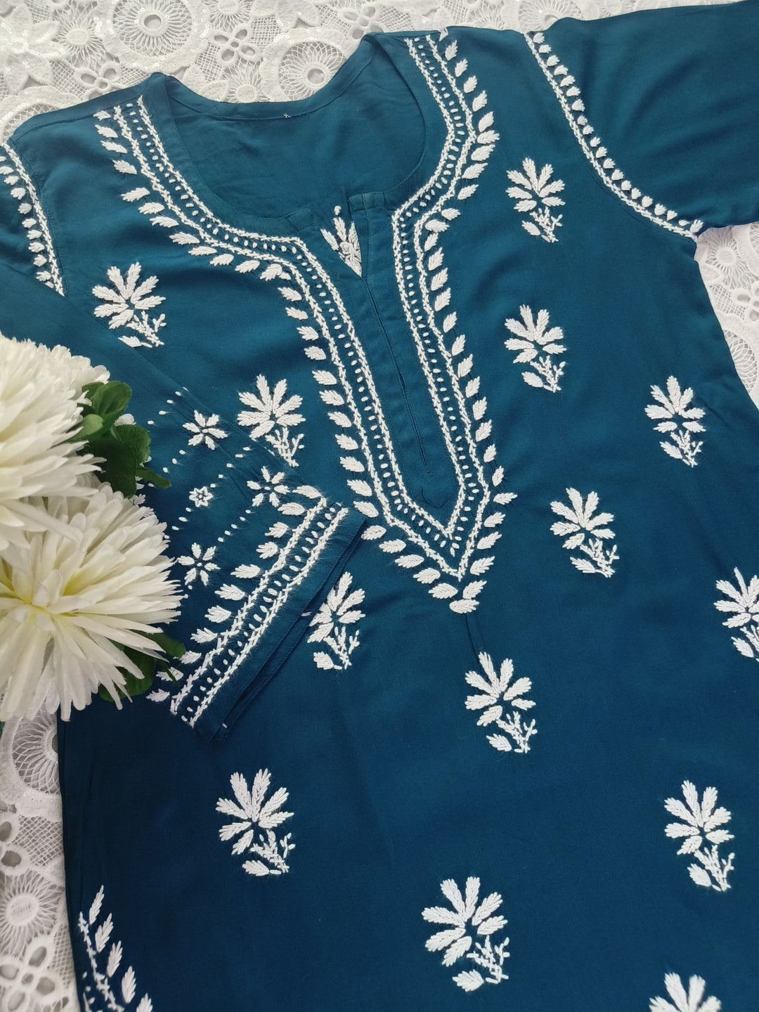 Peacock Blue Rayon Chikankari kurta