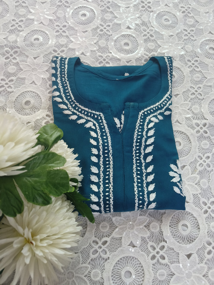 Peacock Blue Rayon Chikankari kurta