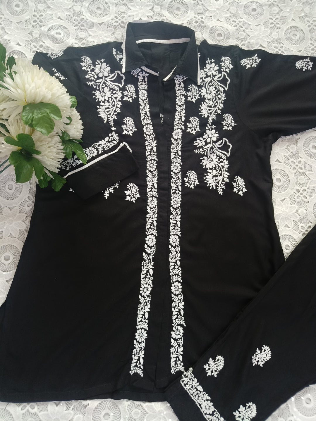 Black Rayon Chikankari Co-ord Set