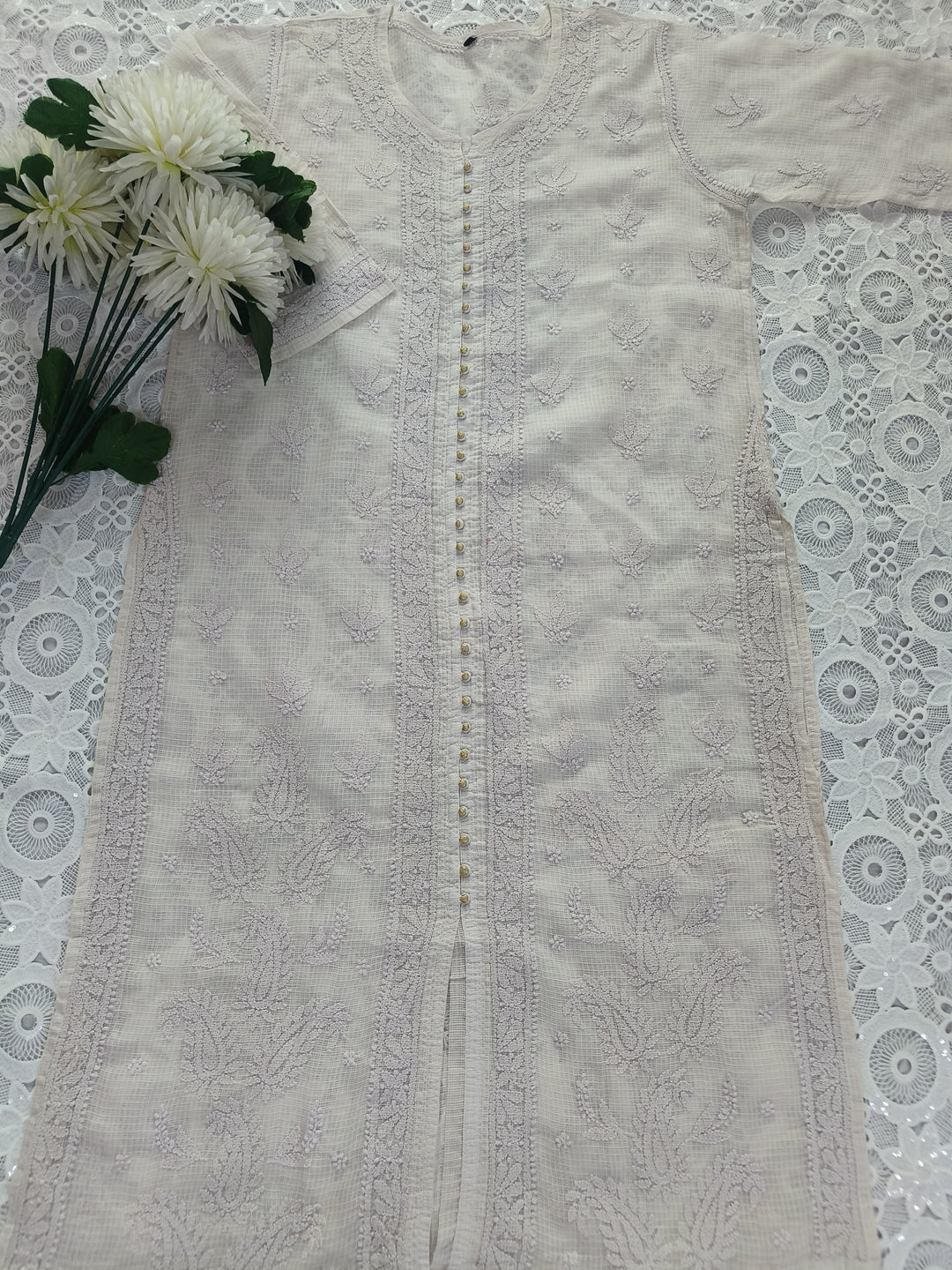 Off White Kota cotton Chikankari kurta