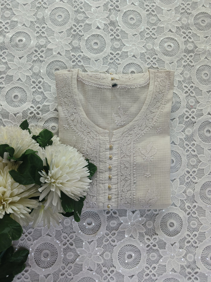 Off White Kota cotton Chikankari kurta