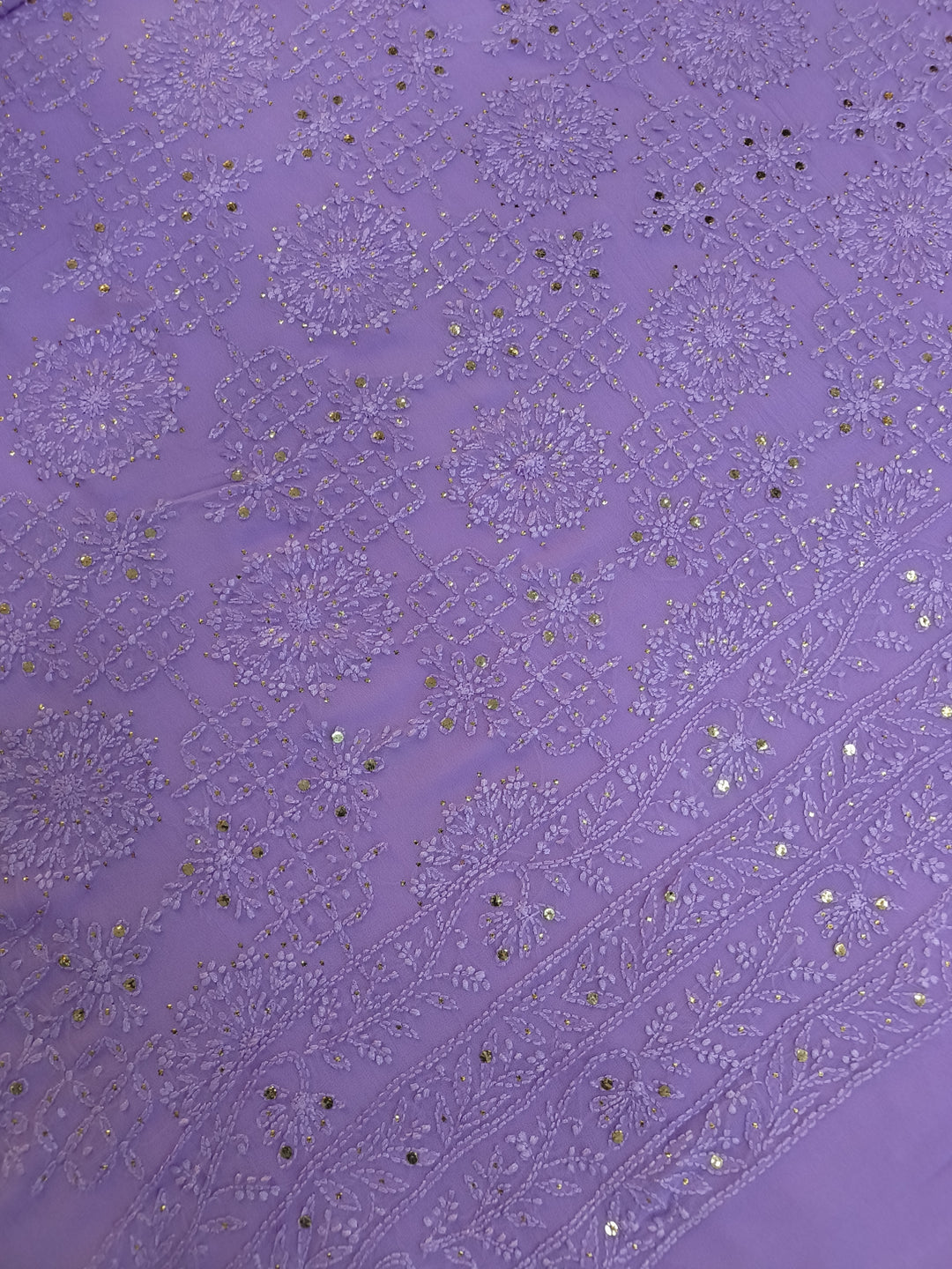 Lavender Pure Georgette Chikankari kurta dupatta Fabric