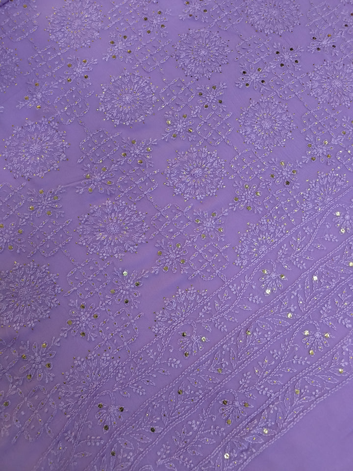 Lavender Pure Georgette Chikankari kurta dupatta Fabric