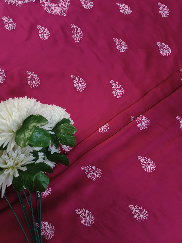 Rani Pink Organza Chikankari Kurta Dupatta Fabric