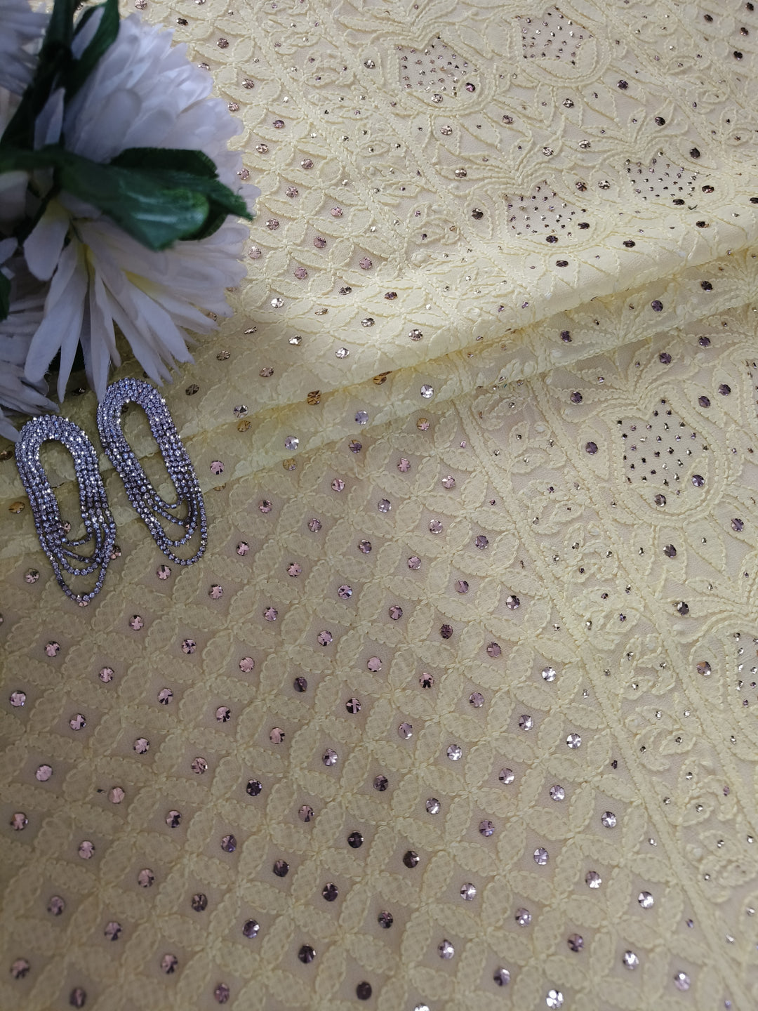 Yellow Pure Georgette Chikankari kurta dupatta Fabric