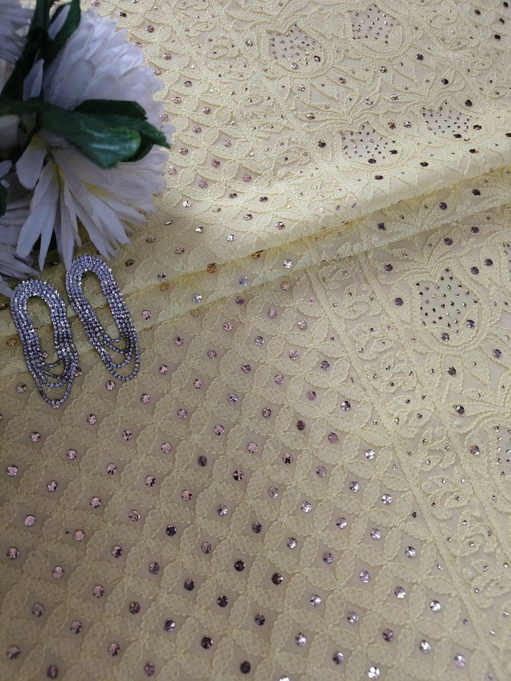 Yellow Pure Georgette Chikankari kurta dupatta Fabric