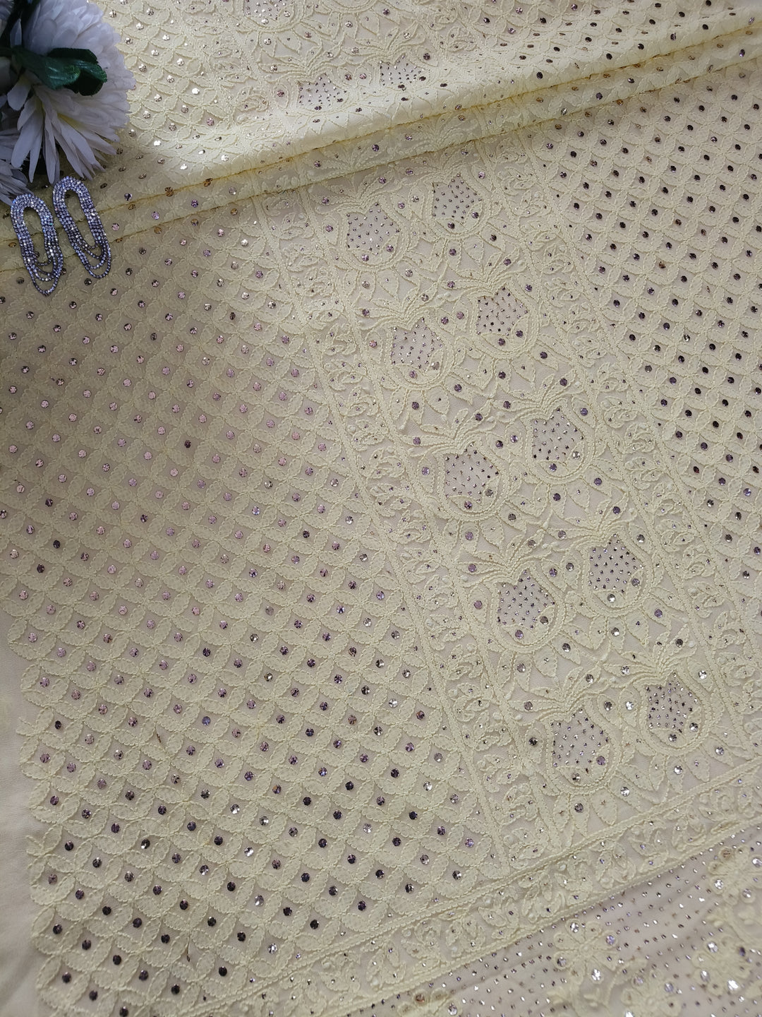 Yellow Pure Georgette Chikankari kurta dupatta Fabric