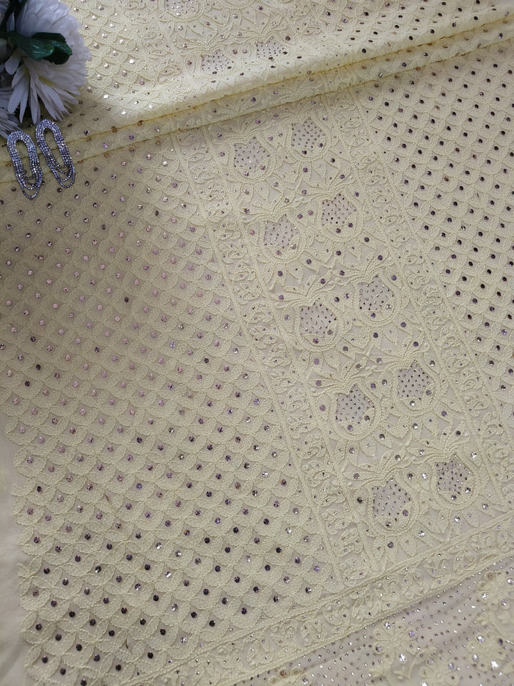 Yellow Pure Georgette Chikankari kurta dupatta Fabric