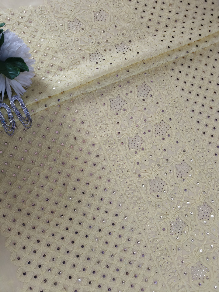 Yellow Pure Georgette Chikankari kurta dupatta Fabric