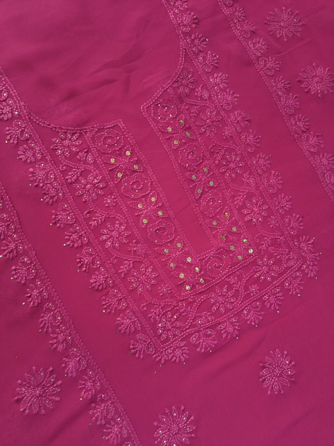 Rani Pink Pure Georgette Chikankari kurta dupatta Fabric