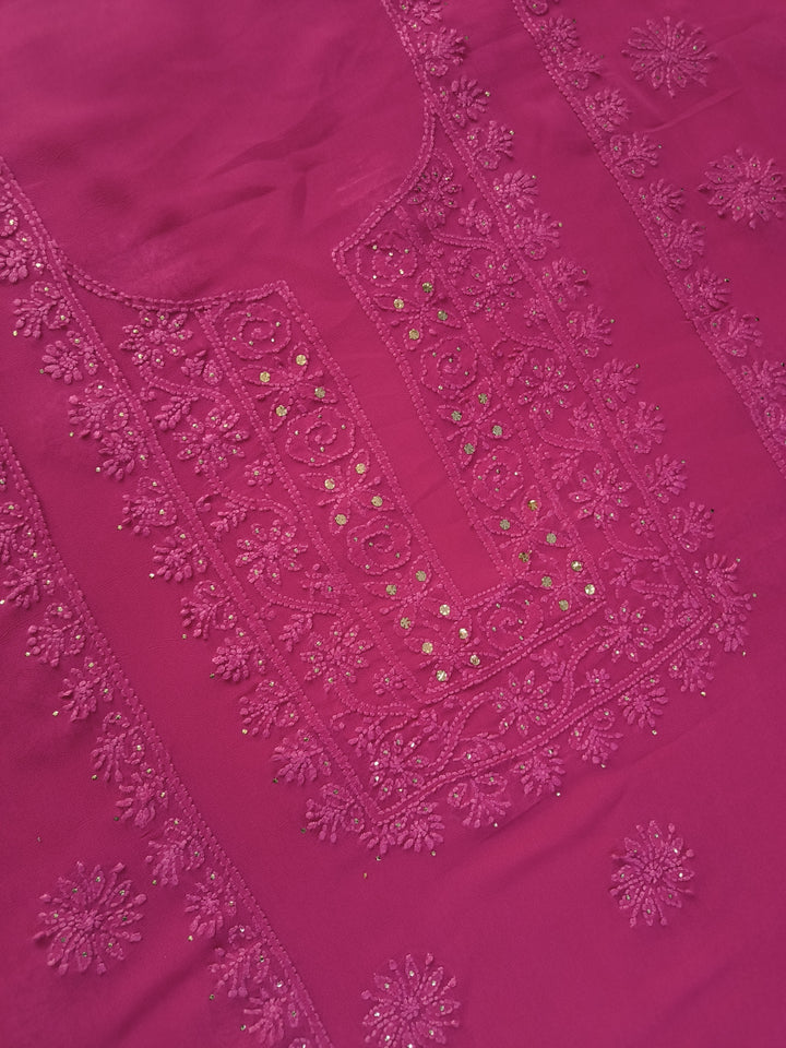 Rani Pink Pure Georgette Chikankari kurta dupatta Fabric