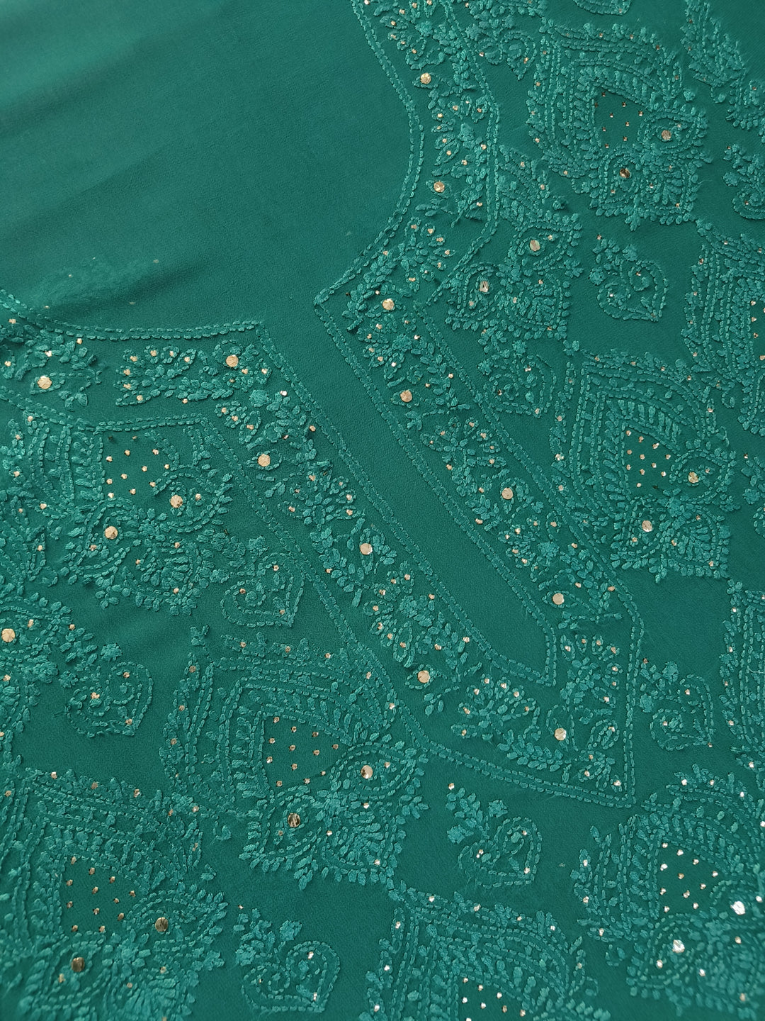 Dark Green Pure Georgette Chikankari kurta dupatta Fabric