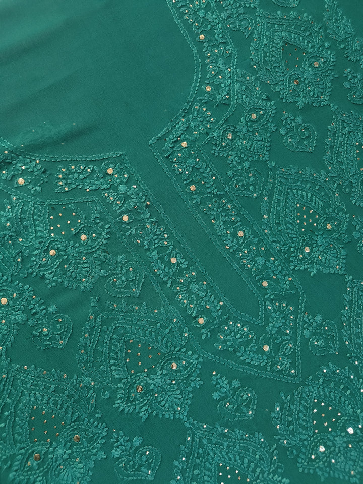Dark Green Pure Georgette Chikankari kurta dupatta Fabric