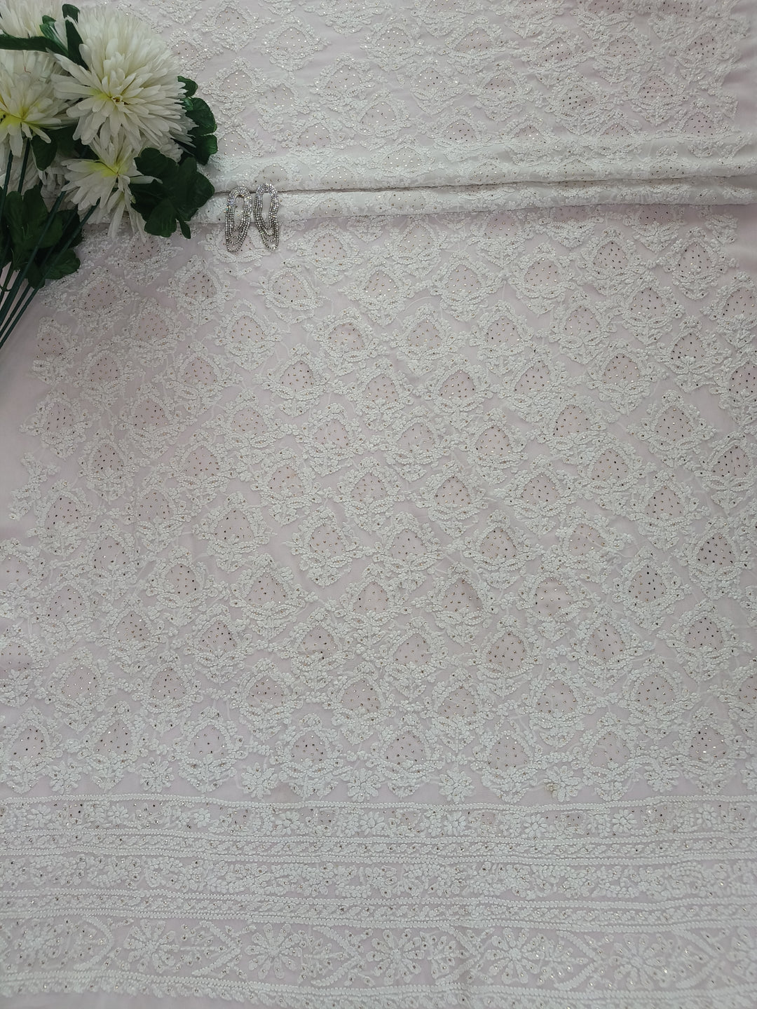 Pure Georgette Chikankari Kurta Dupatta Fabric ( Dyeable )