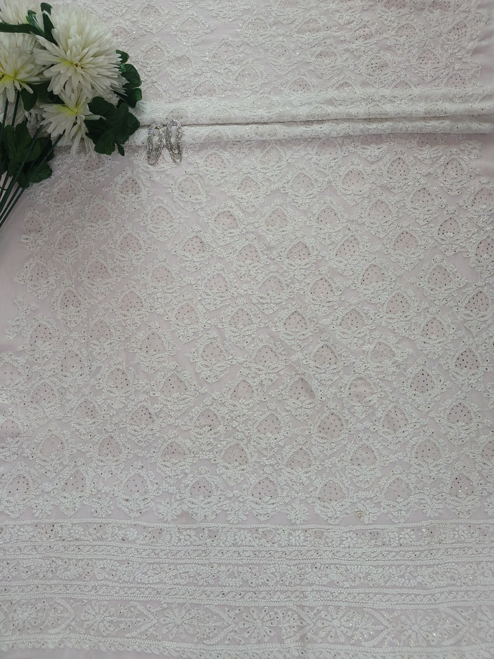 Pure Georgette Chikankari Kurta Dupatta Fabric ( Dyeable )
