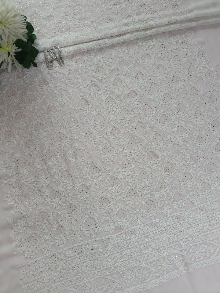 Pure Georgette Chikankari Kurta Dupatta Fabric ( Dyeable )