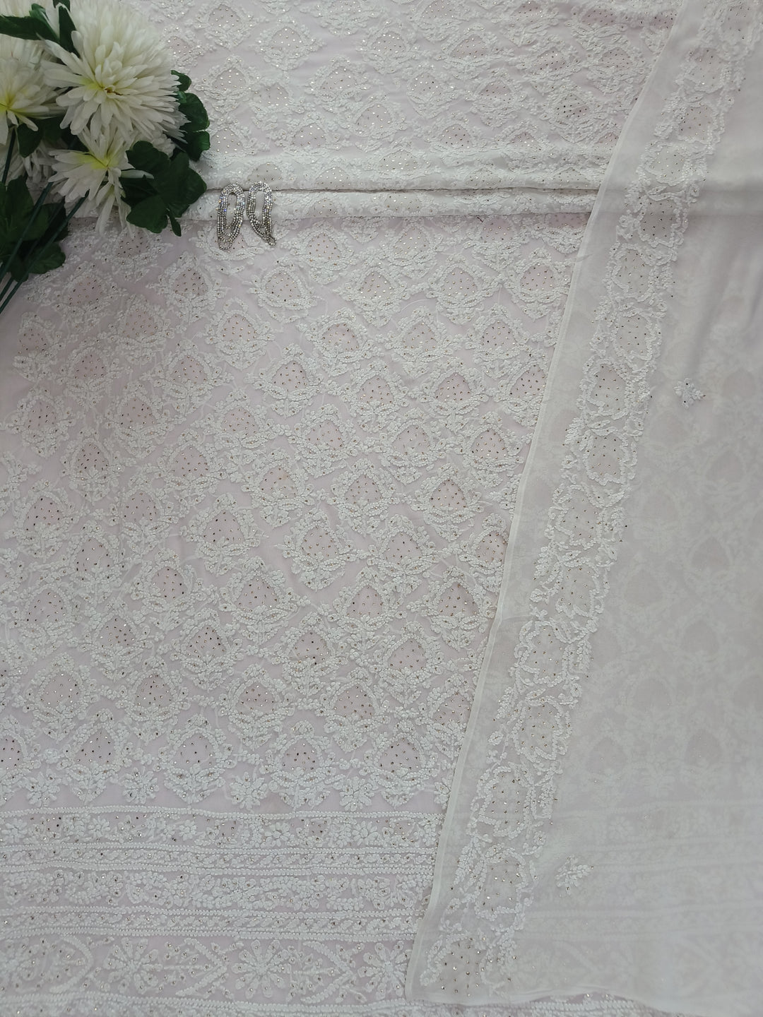 Pure Georgette Chikankari Kurta Dupatta Fabric ( Dyeable )
