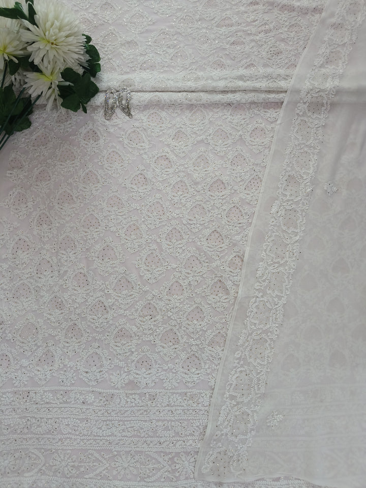 Pure Georgette Chikankari Kurta Dupatta Fabric ( Dyeable )