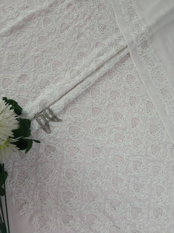 Pure Georgette Chikankari Kurta Dupatta Fabric ( Dyeable )