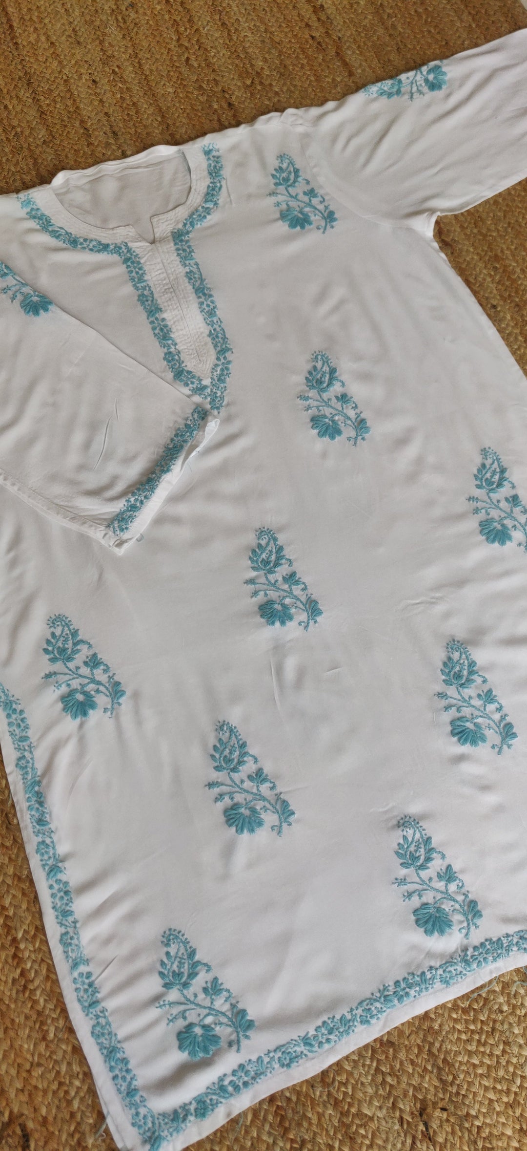 White Rayon Chikankari Kurta - Custom Made