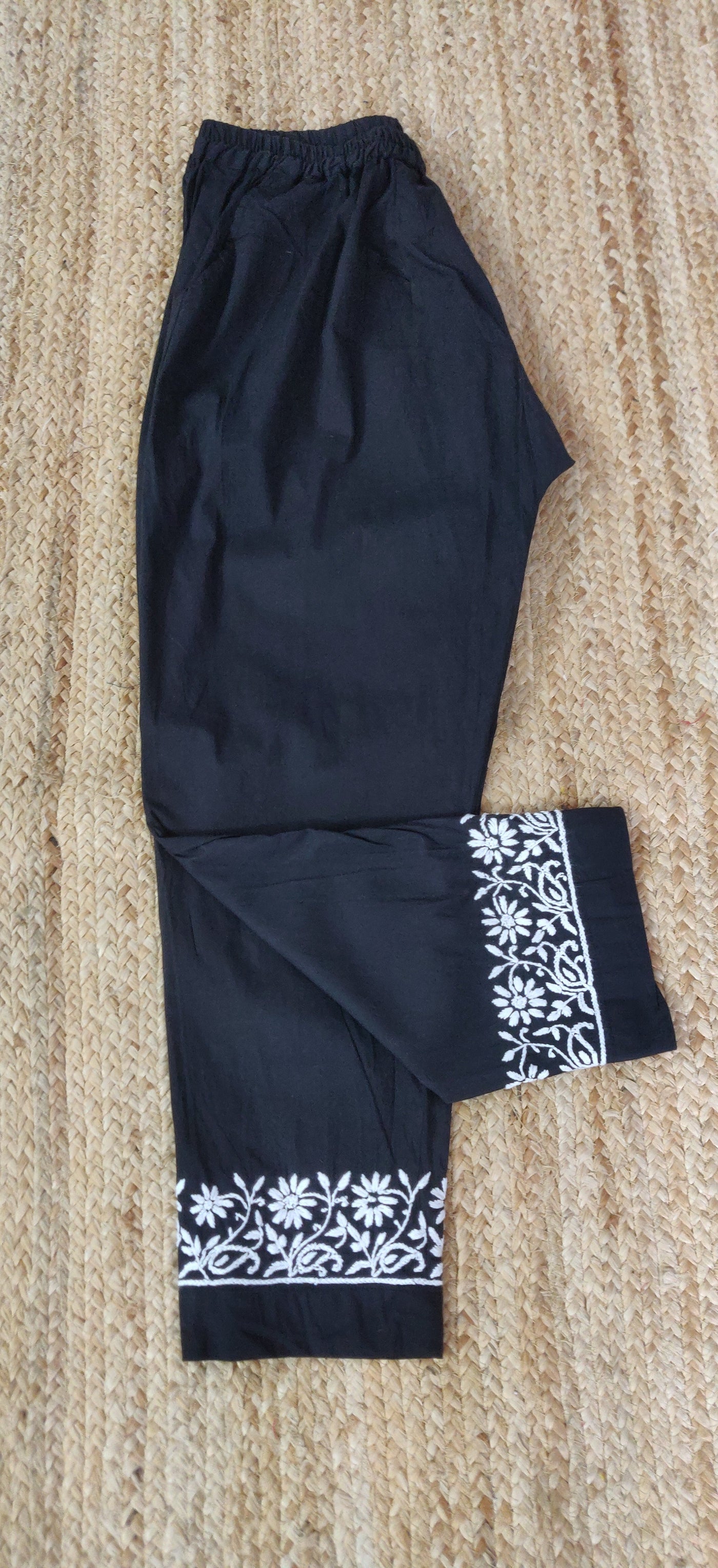 Black Stretchable Cotton Chikankari Pant Custom-Made