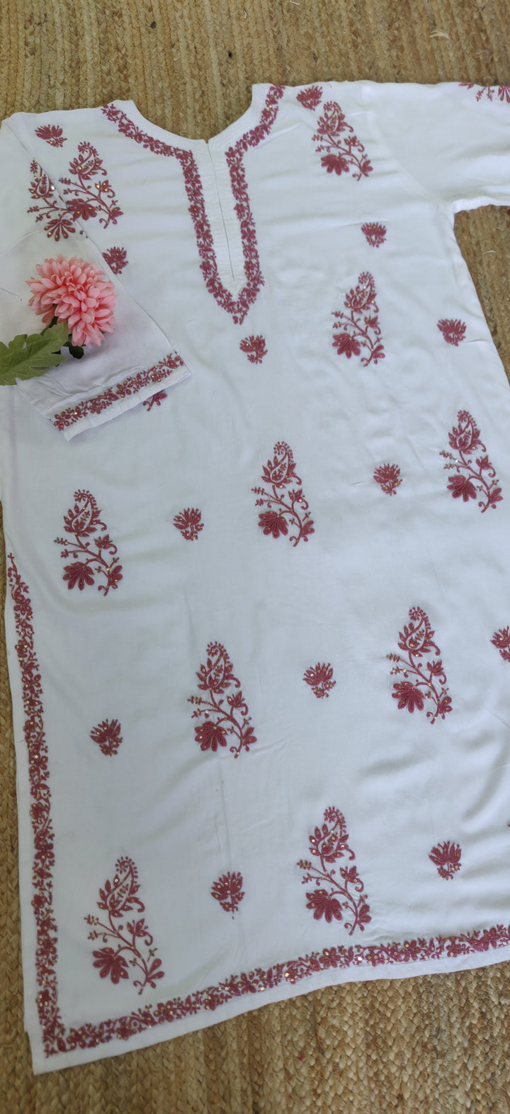 White Modal Chikankari Kurta Custom Made