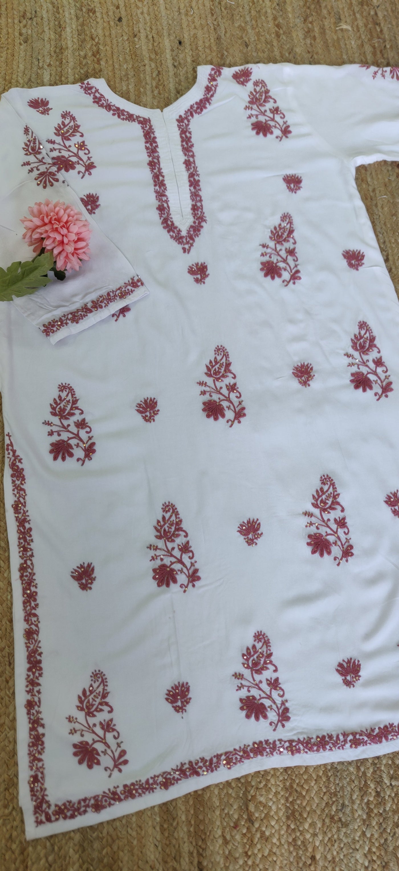 White Modal Chikankari Kurta Custom Made