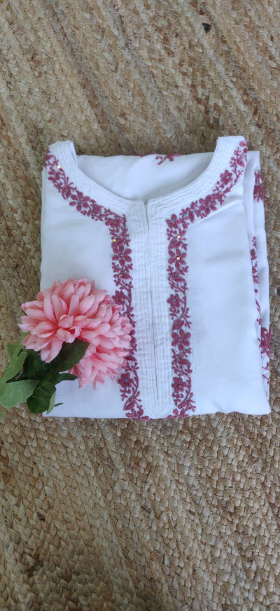 White Modal Chikankari Kurta Custom Made