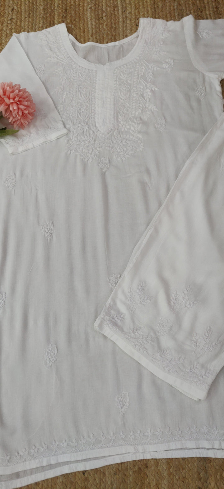 White Modal Chikankari Set