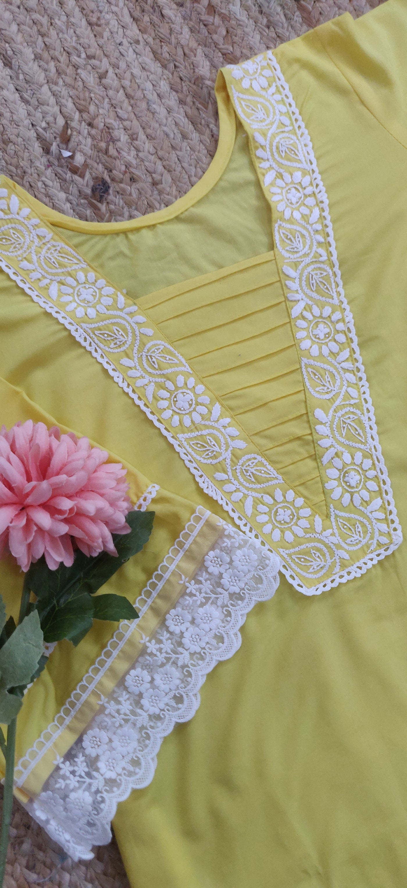 Yellow Rayon Chikankari Co-ord Set