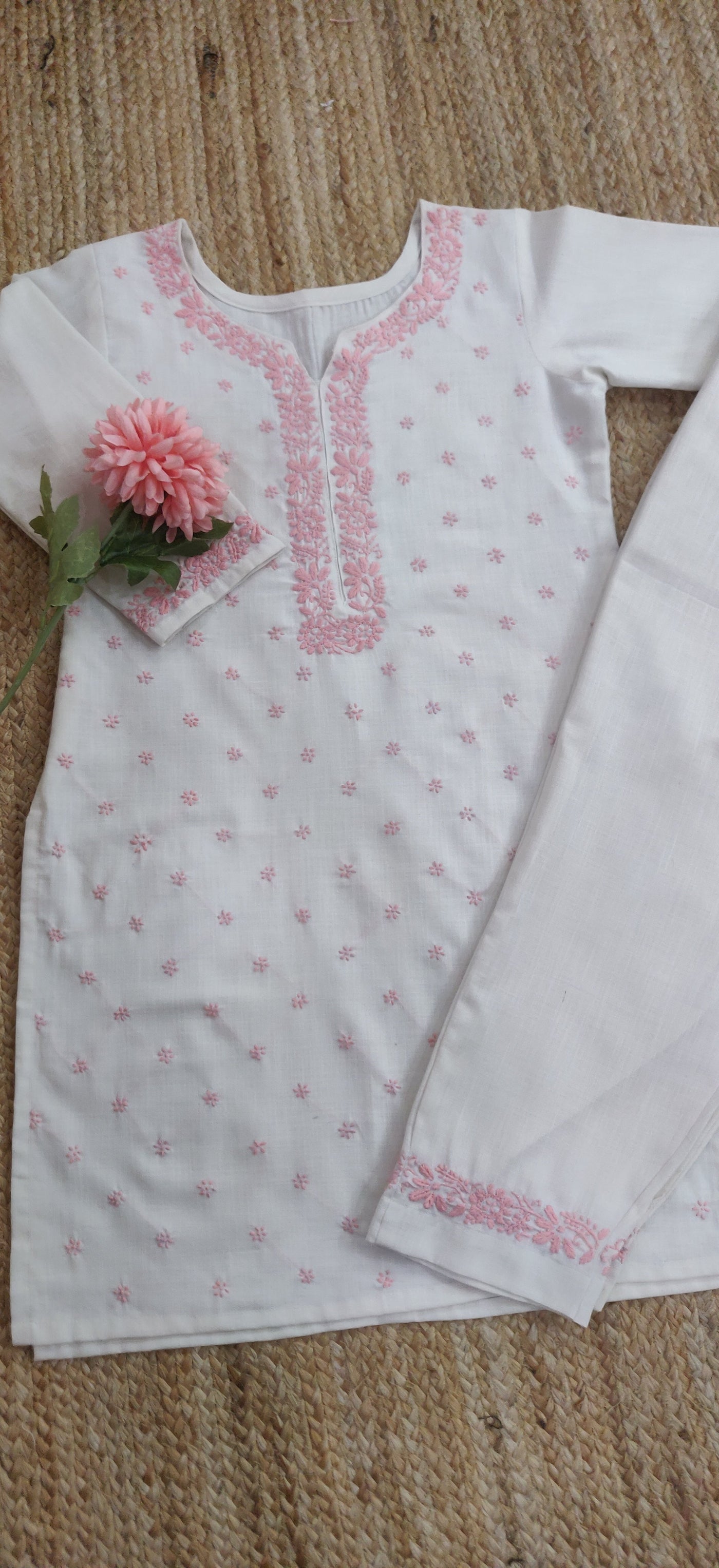 Linen Cotton Off White Chikankari Co-Ord Set