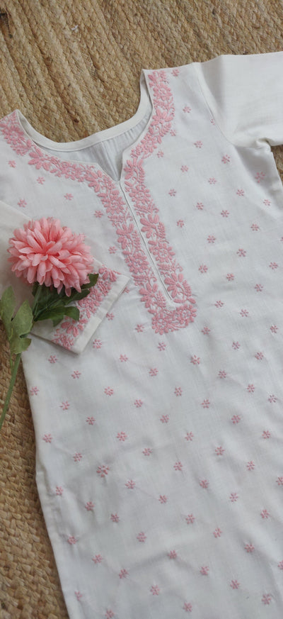 Linen Cotton Off White Chikankari Co-Ord Set